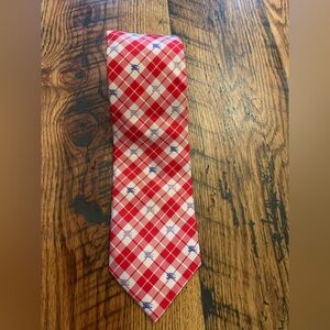 Burberry Red Plaid Embroidered Logo 100% Silk Tie made in italy